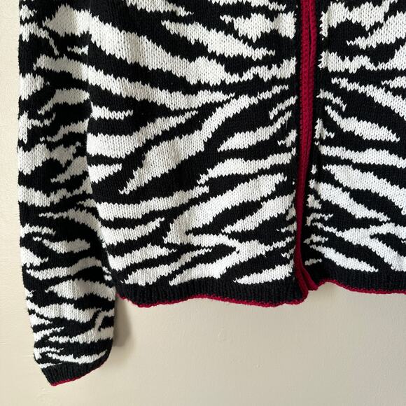 Talbots Hand Knit Zebra Zip Up Cardigan Sweater Linen Cotton Blend Womens LARGE - Picture 3 of 8